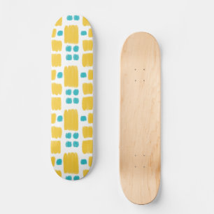 Bright Turquoise and Yellow painted shapes Skateboard