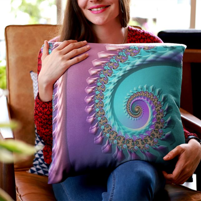 Bright Turquoise Aqua Purple Spiral Throw Pillow (Creator Uploaded)