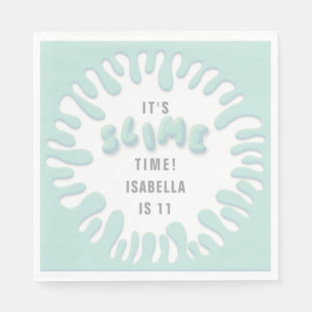 Bright turquoise blue slime party napkin (Front)