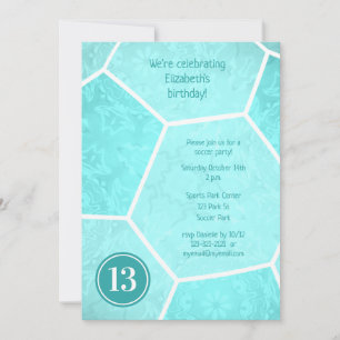 bright turquoise girly soccer birthday team party invitation