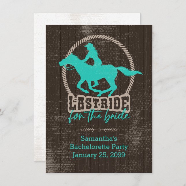Bright Turquoise Last Ride For The Bride Invitatio Invitation (Front/Back)