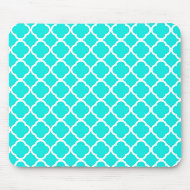 Bright Turquoise Quatrefoil Mouse Pad (Front)
