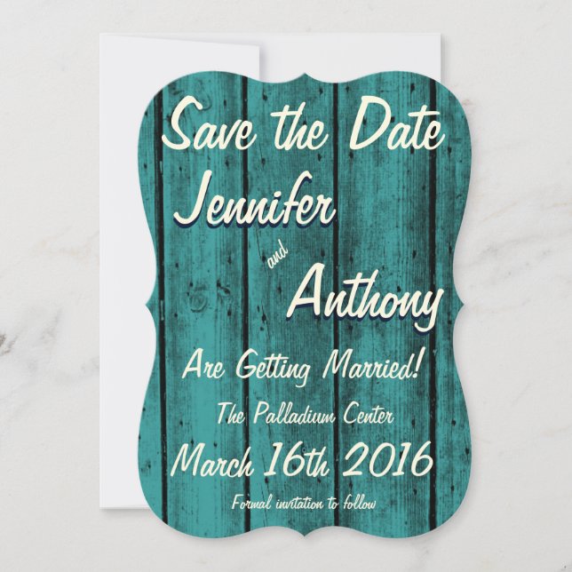 Bright Turquoise Rustic Save the Date No. 2br Invitation (Front)