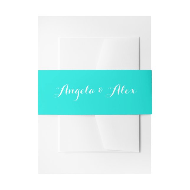 Bright Turquoise Solid Colour Invitation Belly Band (Front Example)