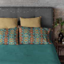 Bright Turquoise Teal Aqua Blue Orange Tribal Art