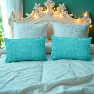 Bright Turquoise Teal Aqua Damask Pattern Lumbar Cushion