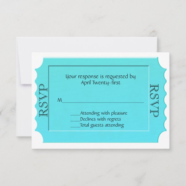 Bright Turquoise Ticket RSVP Response Card (Front)