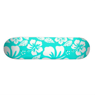 Bright Turquoise Tropical Hibiscus Skateboard
