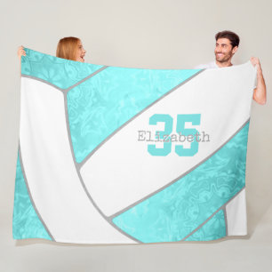 bright turquoise white volleyball girl custom name fleece blanket