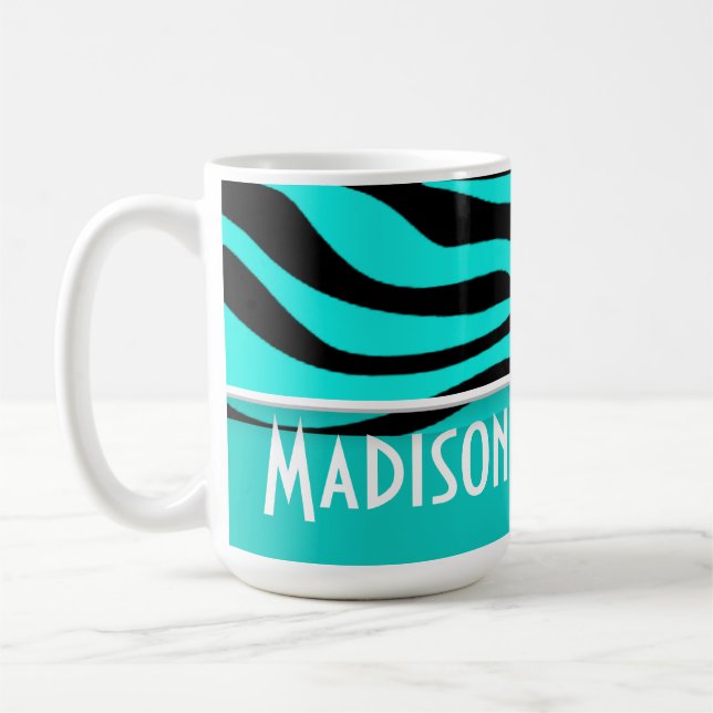 Bright Turquoise Zebra Animal Print; Personalised Coffee Mug (Left)