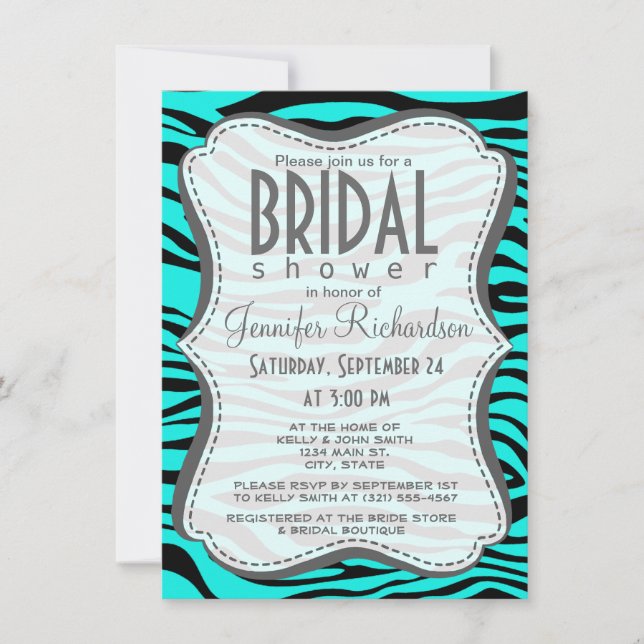 Bright Turquoise Zebra Stripes Animal Print Invitation (Front)