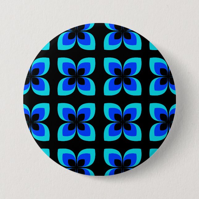 Bright Two Toned Blue Flower Pattern 7.5 Cm Round Badge (Front)