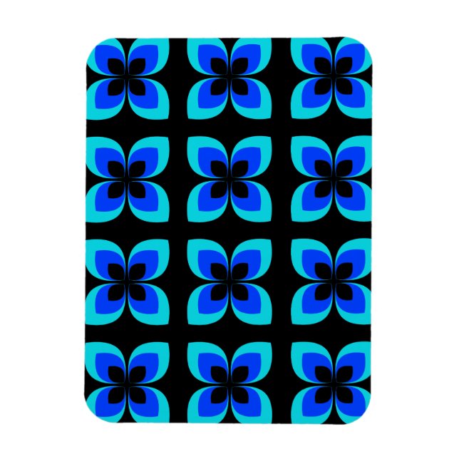 Bright Two Toned Blue Flower Pattern Magnet (Vertical)