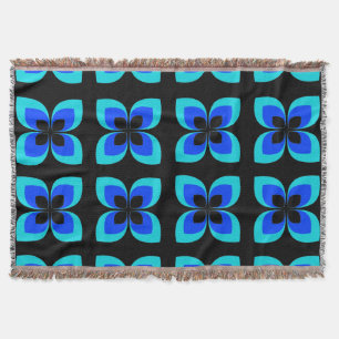 Bright Two Toned Blue Flower Pattern Throw Blanket
