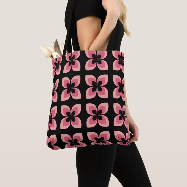 Bright Two Toned Pink Flower Pattern Tote Bag (Close Up)