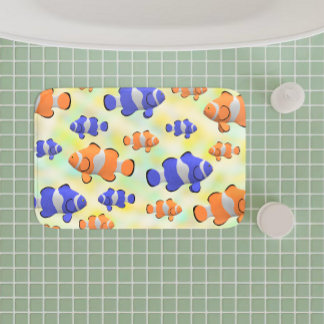 bright underwater ocean 3d blue orange clown fish bath mat