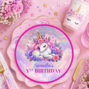 Bright Unicorn Pastel Magical Girl Birthday Plates