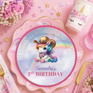 Bright Unicorn Pink Purple Girl Birthday Party Pla Paper Plate