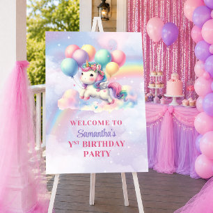 Bright Unicorn Pink Purple Girl Birthday Welcome S Poster