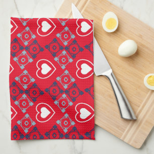 Bright Valentines Hearts Pattern Red Tea Towel