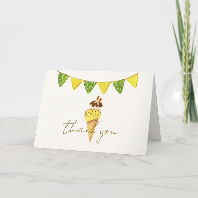 Bright Vanilla The Scoop Ice Cream Baby Shower Thank You Card (Front)