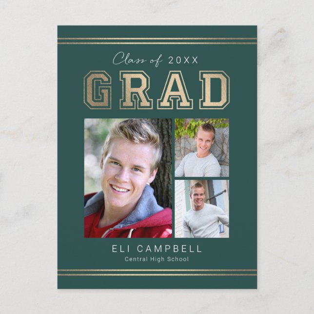 Bright Varsity Graduation Announcement Postcard (Front)