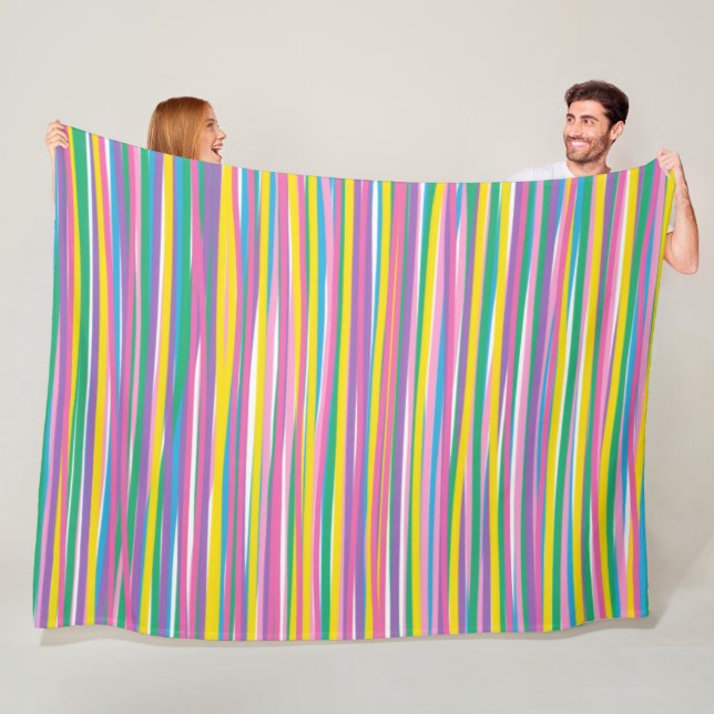 Bright Vertical Summer Stripes Fleece Blanket (In Situ)