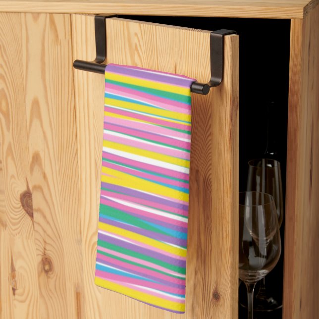 Bright Vertical Summer Stripes Tea Towel (Thirds Fold)