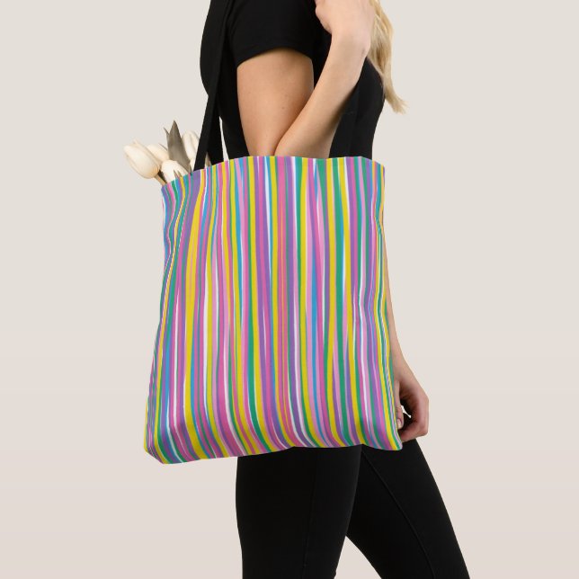Bright Vertical Summer Stripes Tote Bag (Close Up)