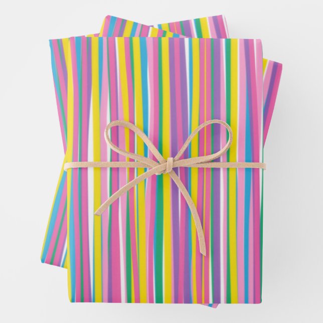Bright Vertical Summer Stripes Wrapping Paper Sheet (In situ)