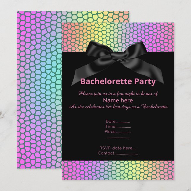 Bright Vibrant BLACK BOW BACHELORETTE INVITE (Front/Back)