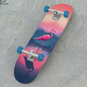 Bright Vibrant Modern Sunset Flamingo Skateboard