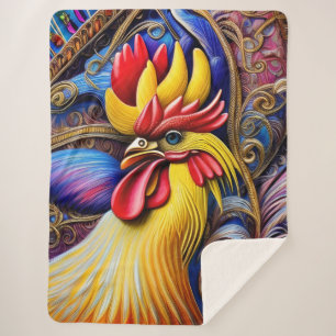 Bright Vibrant Rooster Sherpa Blanket