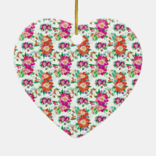 Bright Vintage Floral Pattern Ceramic Tree Decoration