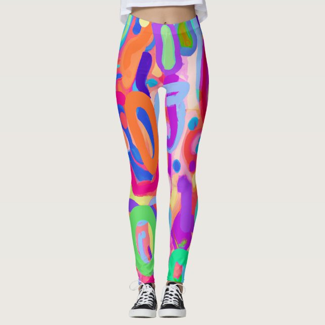Bright Vivid Colours Pattern Leggings (Front)