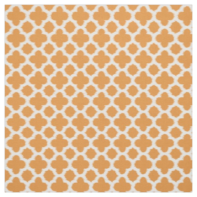 Bright Vivid Orange White Ikat Quatrefoil Pattern Fabric (Swatch)