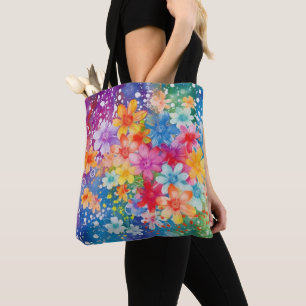 BRIGHT WATERCOLOR ABSTRACT FLOWERS TOTE BAG