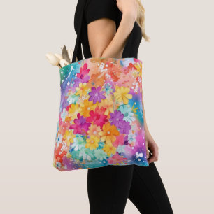 BRIGHT WATERCOLOR ABSTRACT FLOWERS TOTE BAG