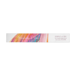 Bright Watercolor Brush Wedding Wrap-Around Label