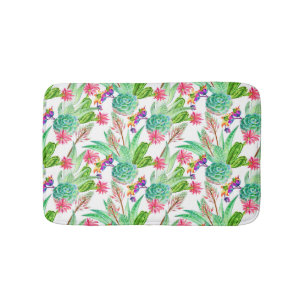 Bright Watercolor Cactus & Succulent Pattern Bath Mat
