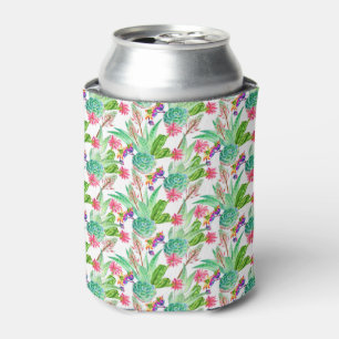 Bright Watercolor Cactus & Succulent Pattern Can Cooler