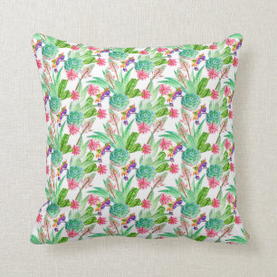 Bright Watercolor Cactus & Succulent Pattern Cushion