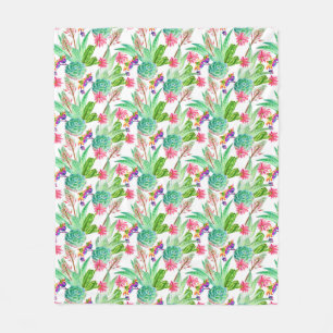 Bright Watercolor Cactus & Succulent Pattern Fleece Blanket