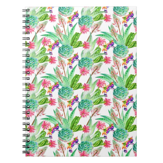 Bright Watercolor Cactus & Succulent Pattern Notebook (Front)