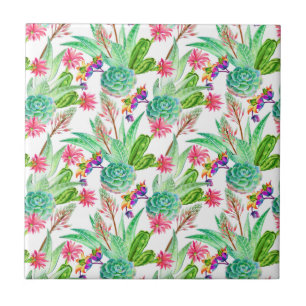 Bright Watercolor Cactus & Succulent Pattern Tile