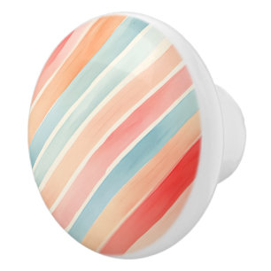 Bright Watercolor Colourful Stripe Pattern Ceramic Knob