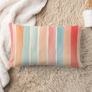 Bright Watercolor Colourful Stripe Pattern Lumbar Cushion
