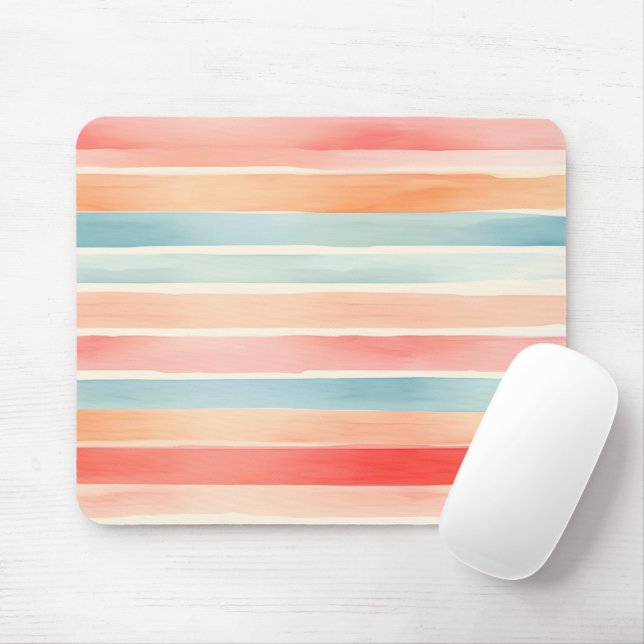 Bright Watercolor Colourful Stripe Pattern Mouse Pad (With Mouse)