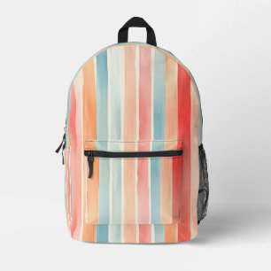 Bright Watercolor Colourful Stripe Pattern Printed Backpack