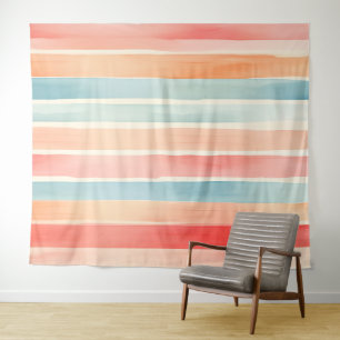 Bright Watercolor Colourful Stripe Pattern Tapestry